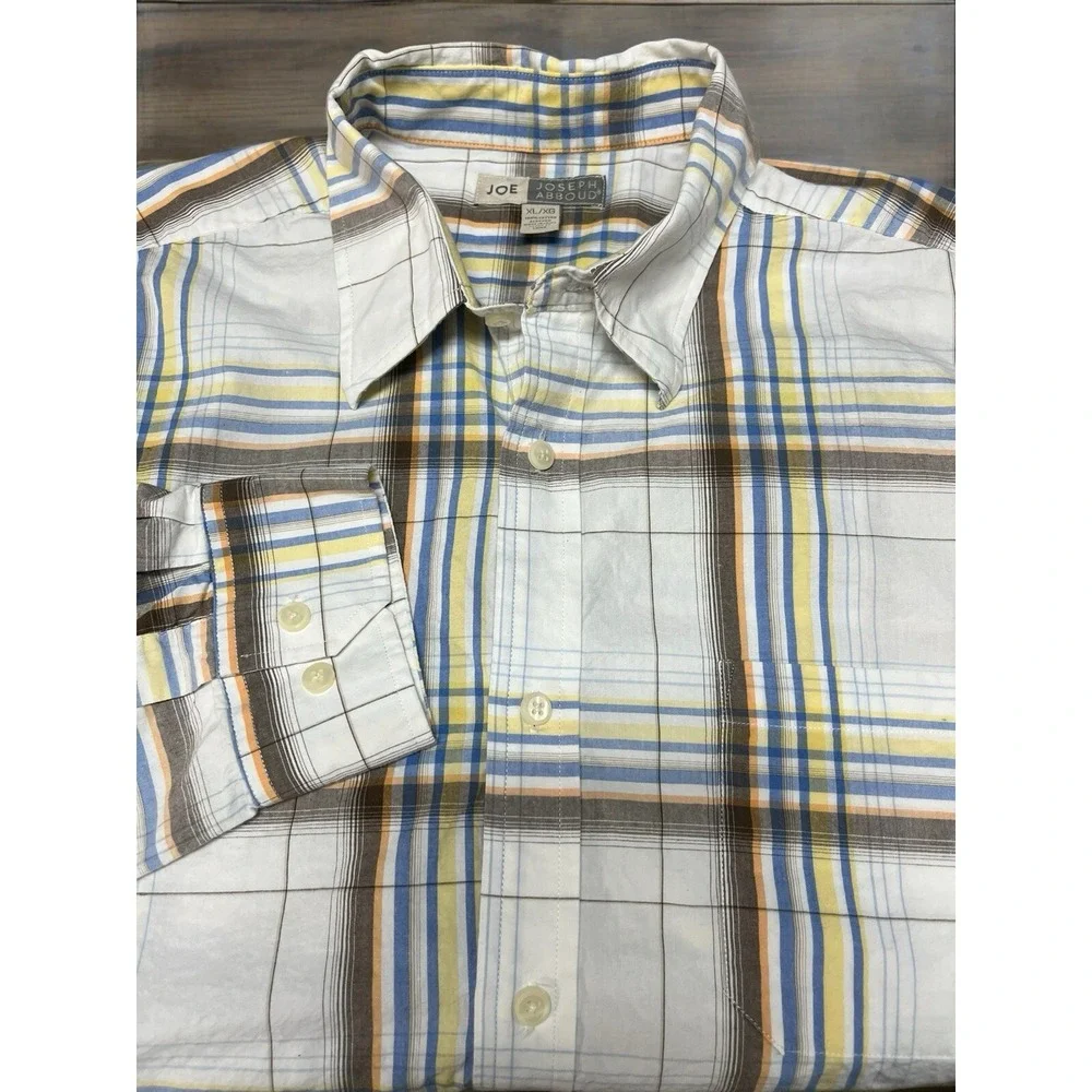 JOE JOSEPH ABBOUD Men's XL Plaid Button Up Shirt 100% Cotton‎ Long Sleeve EUC